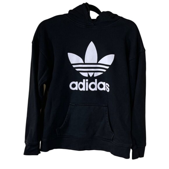 Adidas Trefoil Hoodie Sweatshirt Black White Logo S Small Women's - Picture 1 of 7